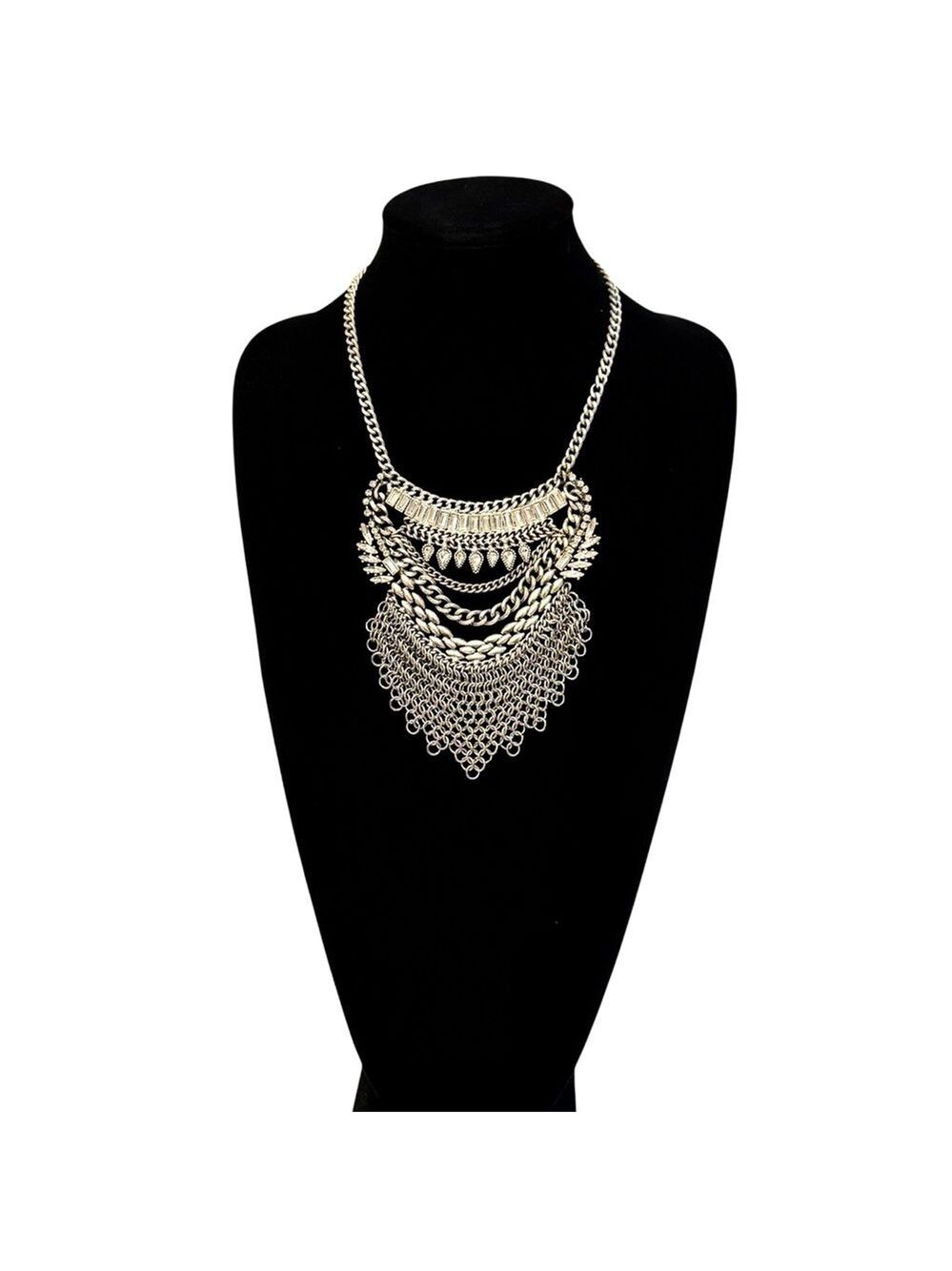EXPRESS Silver & Crystal Multi-Chain Bib Statement Necklace | NWOT